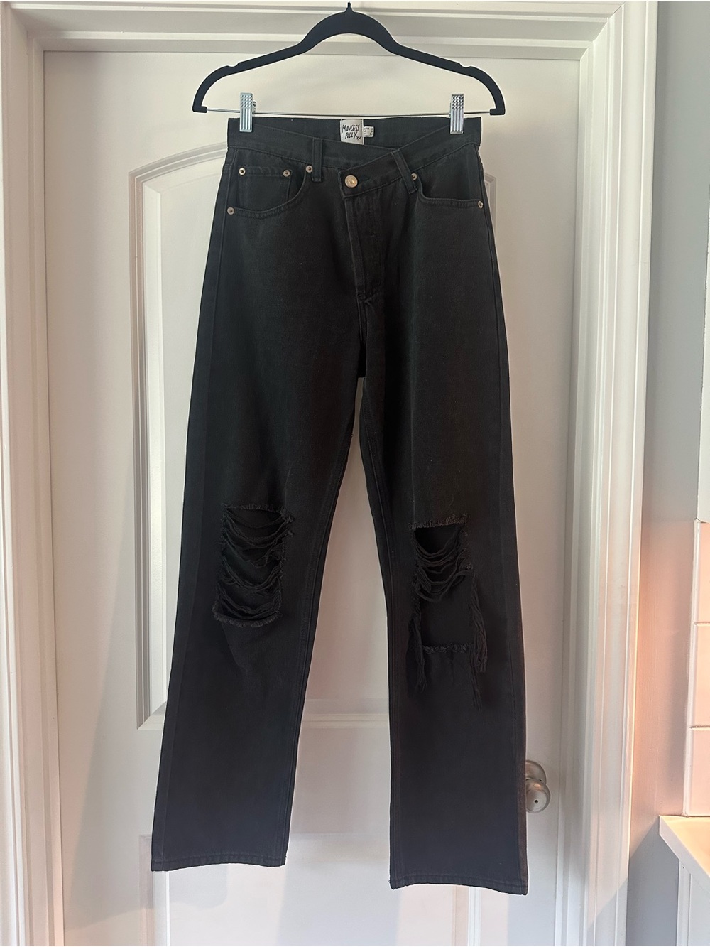 Princess Polly Holly Asymmetrical Straight Leg Jeans Size 2